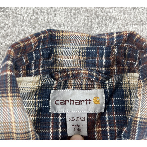 Carhartt Flannel Shirt Womens Extra Small Plaid Button Up Cotton Blend Fall - Picture 3 of 10